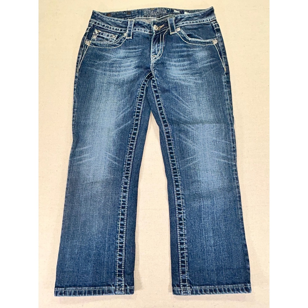 Miss Me Women's Blue Distressed Bootcut Jeans Capris